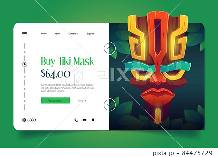 Tiki masks shop banner with hawaiian tribal totem 84475729