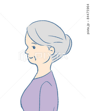 横向きの微笑むシニア女性のイラストのイラスト素材