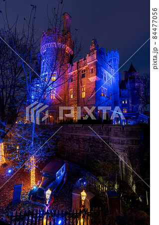 Casa Loma winter night illumination. historic castle in Toronto city. Ontario, Canada. Casa Loma winter night illumination. historic castle in Toronto city. Ontario, Canada. 84477056
