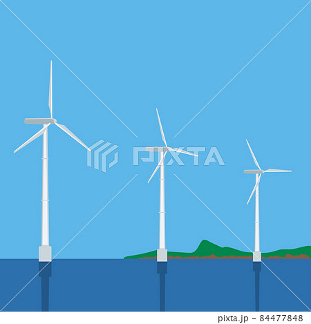 洋上風力発電所のイラスト アイコン クリーンエネルギー 温暖化防止カーボンニュートラル Sdgsのイラスト素材