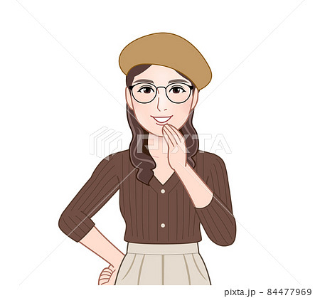 ベレー帽を被った女性のイラスト素材 ベレー帽を被った女性のイラスト素材