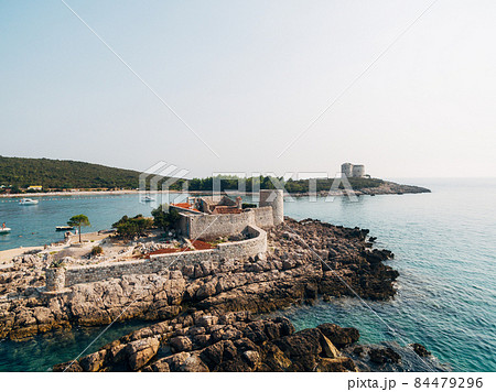 Castle on the island of Otocic Gospa. Montenegro. Drone Castle on the island of Otocic Gospa. Montenegro. Drone 84479296