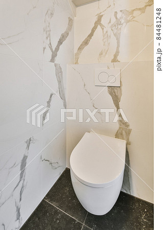Small restroom with marble walls and floor Small restroom with marble walls and floor 84481248