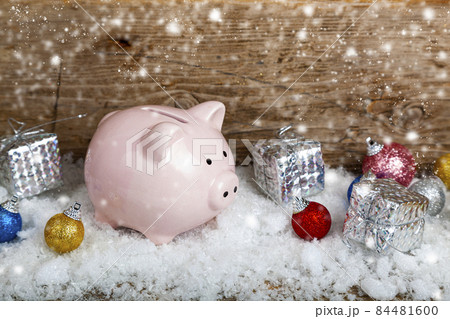 Pig piggy bank and Christmas ball 84481600