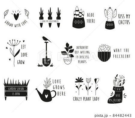 Set of gardening compositions with different phrases. 84482443