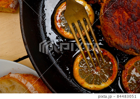 pork chop seared on iron skillet pork chop seared on iron skillet 84483051