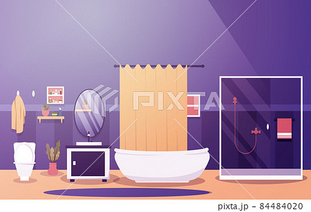 Clean Bathroom Interior Design Shower Bathtub Furniture Flat Illustration Clean Bathroom Interior Design Shower Bathtub Furniture Flat Illustration 84484020