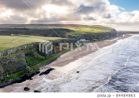 Aerial view Downhill beach in County Londonderry in Northern Ireland 84484863