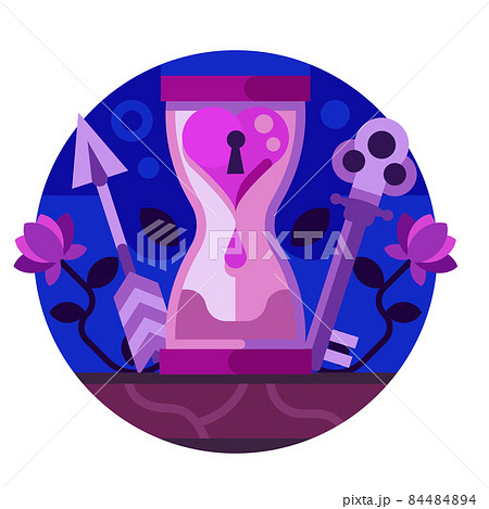 Occult Hourglass with Lock and Key Icon 84484894