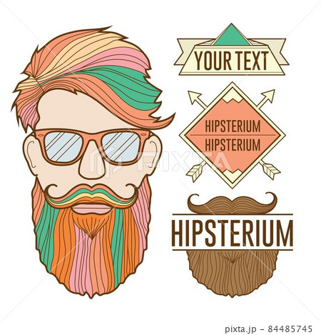 Rainbow colored lgbtq hip man and labels logos illustration Rainbow colored lgbtq hip man and labels logos illustration 84485745