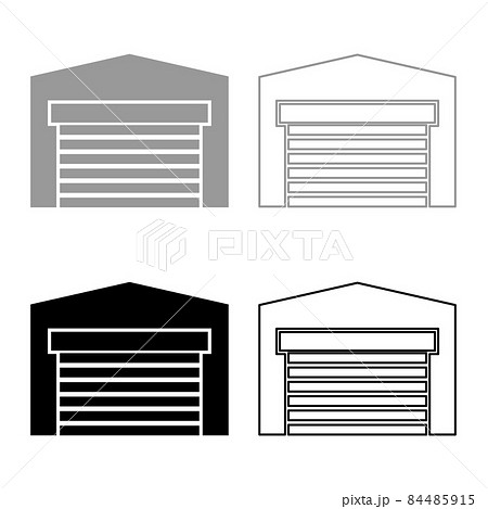 Garage door for car Roller shutter hangar warehouse set icon grey black color vector illustration image flat style solid fill outline contour line thin Garage door for car Roller shutter hangar warehouse set icon grey black color vector illustration image flat style solid fill outline contour line thin 84485915