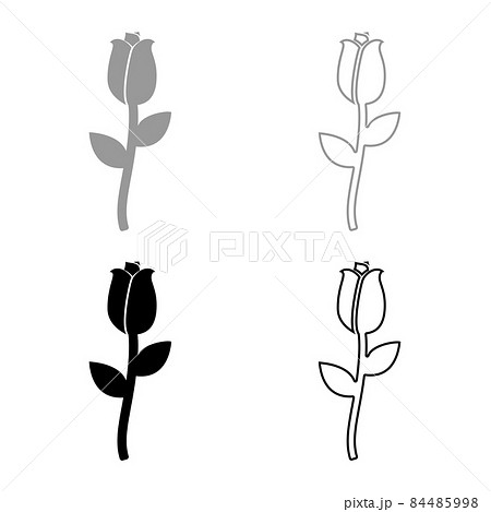 Rose set icon grey black color vector illustration image flat style solid fill outline contour line thin 84485998