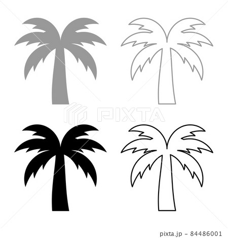 Palm tree silhouette Island concept set icon grey black color vector illustration image flat style solid fill outline contour line thin 84486001