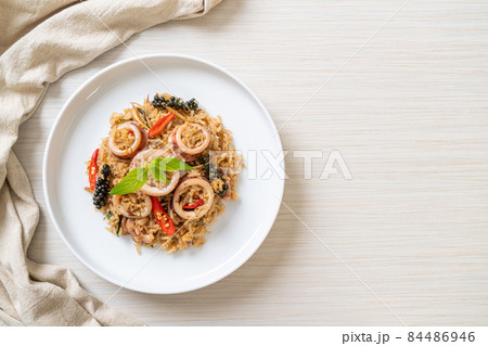 Basil and Spicy Herb Fried Rice with Squid or Octopus Basil and Spicy Herb Fried Rice with Squid or Octopus 84486946