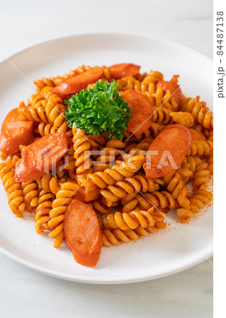 spirali or spiral pasta with tomato sauce spirali or spiral pasta with tomato sauce 84487138