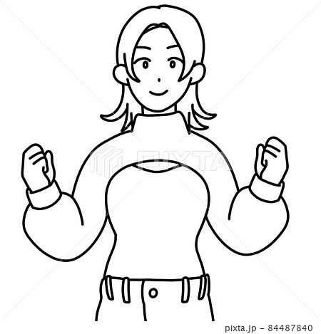 アームカバーニットを着た女性（白黒） 84487840