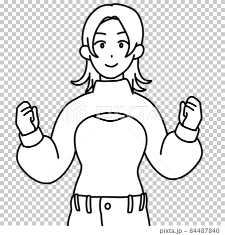 アームカバーニットを着た女性（白黒） 84487840