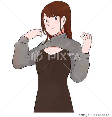 ワンピースの上にアームカバーニットを着た女性 ワンピースの上にアームカバーニットを着た女性 84487842