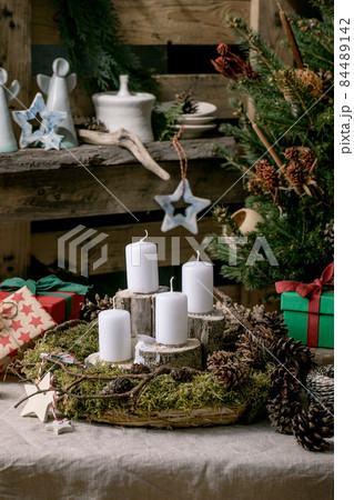 Christmas fashion ruistic interior decor with craft gifts 84489142