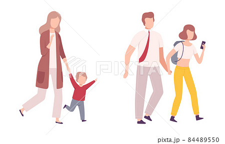 Parent and His Growing Son and Daughter Vector Set 84489550