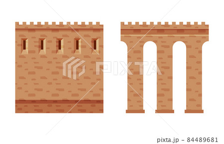 Ancient Medieval Castle or Fortress Wall Element Vector Set 84489681