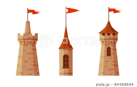 Ancient Medieval Castle or Fortress Wall Element Vector Set 84489694