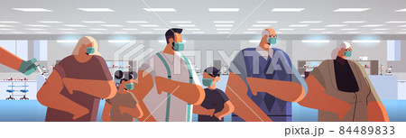 doctor hand vaccinating multi generation family patients in medical mask fight against coronavirus vaccine development 84489833