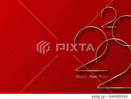 Golden 2022 New Year logo. Holiday greeting card. Vector illustration. Holiday design for greeting card, invitation, calendar, party, gold luxury vip, isolated on red background 84490084