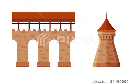 Ancient Medieval Castle or Fortress Wall Element Vector Set Ancient Medieval Castle or Fortress Wall Element Vector Set 84490092
