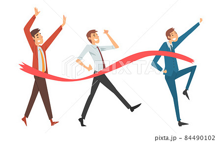 Cheerful Business Man Crossing Finish Line at Running Track Smiling Vector Set Cheerful Business Man Crossing Finish Line at Running Track Smiling Vector Set 84490102