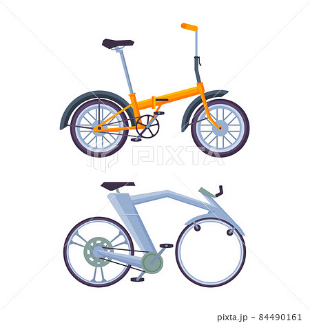 City Street Bicycle or Bike as Pedal-driven Single-track Vehicle with Two Wheels and Frame Vector Set 84490161