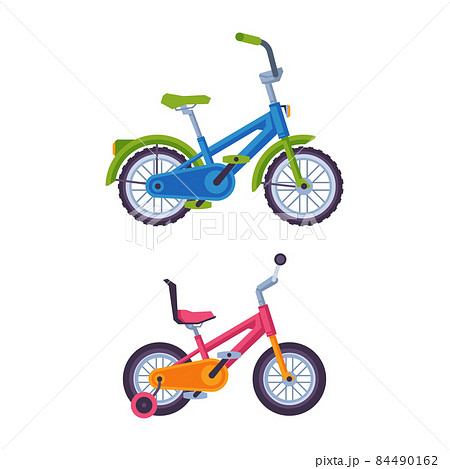 City Street Bicycle or Bike as Pedal-driven Single-track Vehicle with Two Wheels and Frame Vector Set 84490162