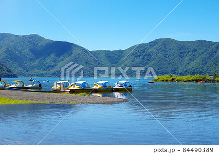 本栖湖のスワンボート／富士五湖（山梨県富士河口湖町） 84490389