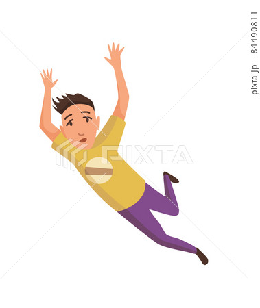 Falling man. Falling down people accident. Young men dangerous accident. Danger, risk. Bad luck, misfortune, fiasco. Business failure, company crash concept Falling man. Falling down people accident. Young men dangerous accident. Danger, risk. Bad luck, misfortune, fiasco. Business failure, company crash concept 84490811