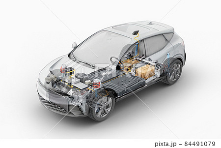 Electric car technical cutaway 3d rendering. 84491079