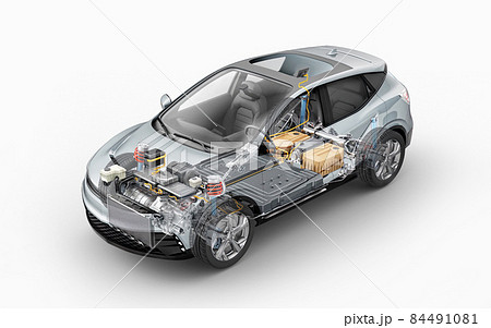 Electric Car Technical Cutaway 3d Rendering のイラスト素材