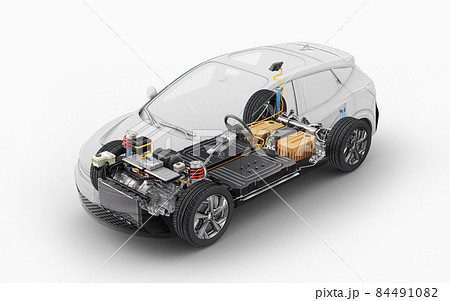 Electric car technical cutaway 3d rendering. 84491082