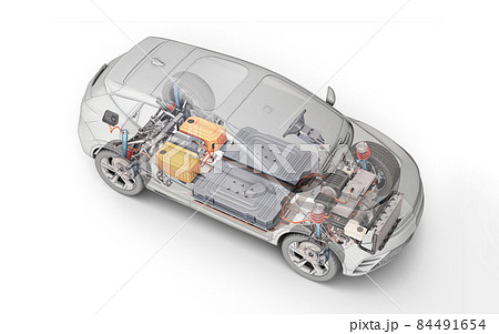 Electric Car Technical Cutaway 3d Rendering のイラスト素材
