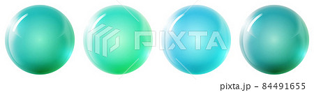 Set with glass green balls. Glossy realistic ball, 3D abstract vector illustration highlighted on a white background. Big metal bubble with shadow 84491655