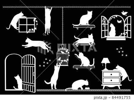 猫のシルエット ウォールステッカー 猫のシルエット ウォールステッカー 84491755