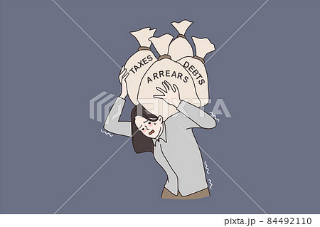 Unhappy woman suffer from financial problems burden 84492110
