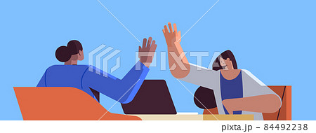 mix race businesspeople giving high five successful teamwork agreement concept portrait mix race businesspeople giving high five successful teamwork agreement concept portrait 84492238
