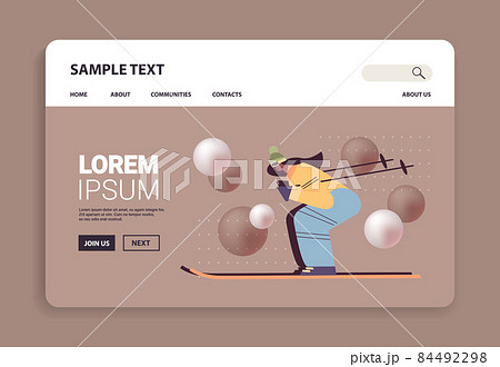 skier woman sportswoman skiing doing activities winter vacation concept full length horizontal 84492298
