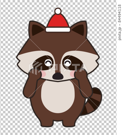浣熊戴著聖誕帽的有趣插圖 浣熊戴著聖誕帽的有趣插圖 84494118