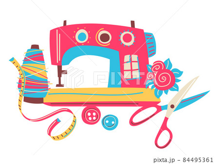 Illustration with needlework sewing items. Handicraft and hand made. Feminine creativity hobby and shopping. Illustration with needlework sewing items. Handicraft and hand made. Feminine creativity hobby and shopping. 84495361