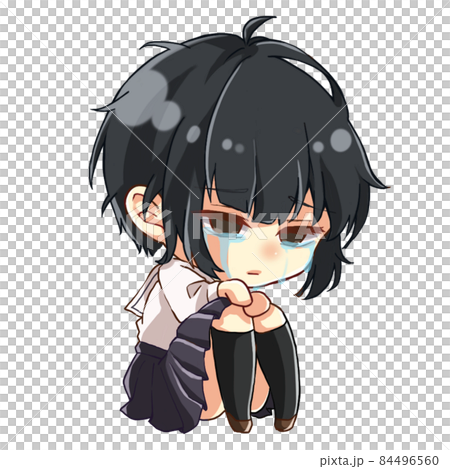 A crying girl in uniform, facing right, illustration 84496560