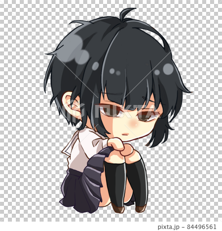 Melancholy girl in uniform, right facing illustration 84496561