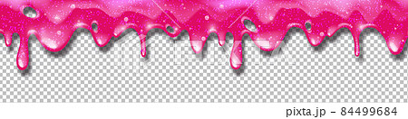 Pink slime vector glitter background, liquid dripping texture seamless border cartoon sticky goo 84499684