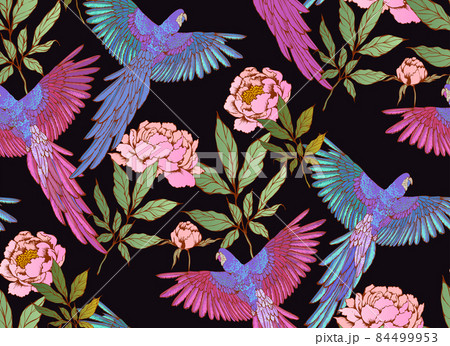 Seamless pattern. Flowers and parrots. Suitable for fabric, mural, wallpapers, wrapping paper and the like 84499953