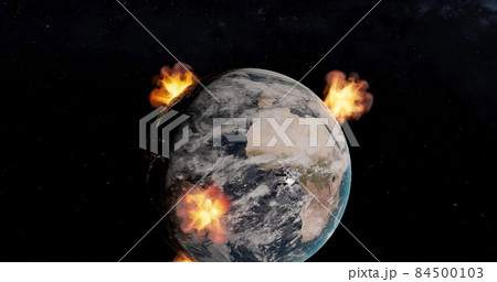 Explosions on planet earth A global catastrophe 3d-rendering Explosions on planet earth A global catastrophe 3d-rendering 84500103